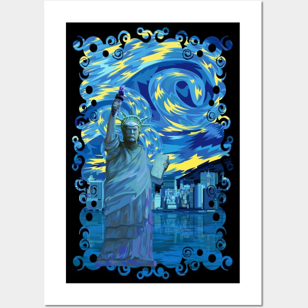 Funny Liberty Starry night abstract style Wall Art by Dezigner007